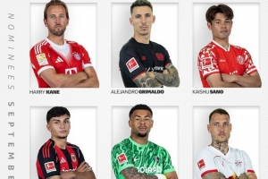 德甲官方9月最佳球员候选：凯恩领衔，格里马尔多、乌尊在列